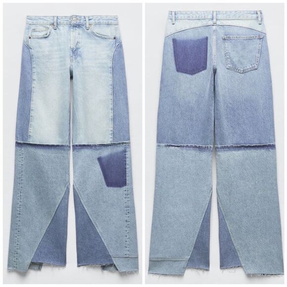 ZARA PATCHWORK LOW-RISE TRF BOYFRIEND JEANS - Picture 1 of 6